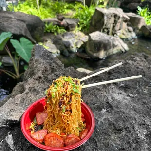 sausage anti-gravity noodles