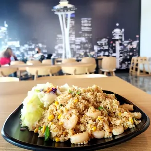 Shrimp Fried Rice served with Salad.