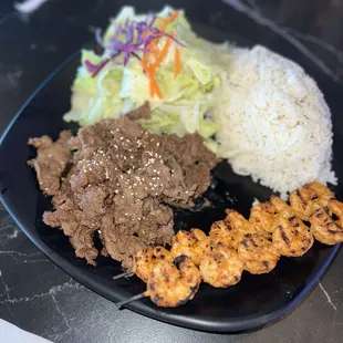 Beef &amp; Shrimp Rice Plate