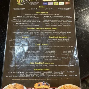 a menu for breakfast at a restaurant