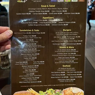 a menu for a restaurant