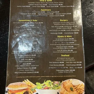 the menu for the restaurant
