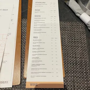 Drink menu