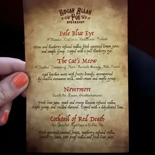 Drinks for the Edgar Allen Poe Speakeasy event