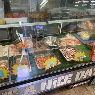 a variety of food items on display