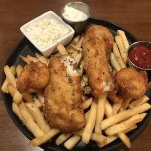 Beer Battered Fish, Shrimp &amp; Chips with Coleslaw