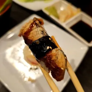 Tons of rice under this eel sushi