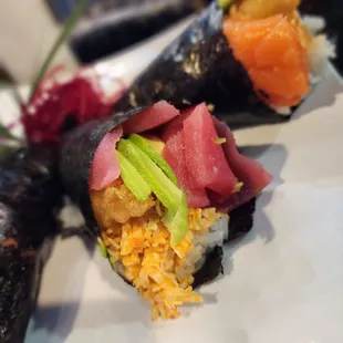 a close up of sushi