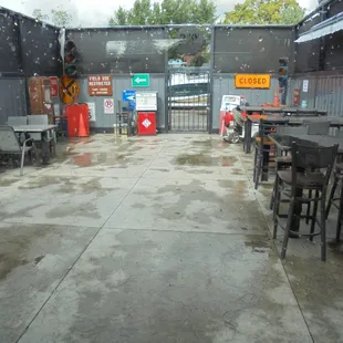 Outdoor patio - cold &amp; rainy today though.