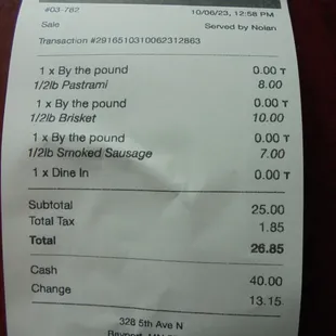 Final tab for my lunch.