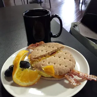 Breakfast sandwich and organic peruvian coffee. Less than $5 total!