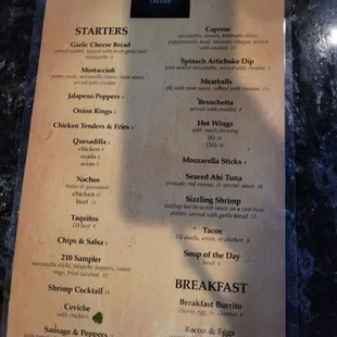 The Real menu 1 of 2
