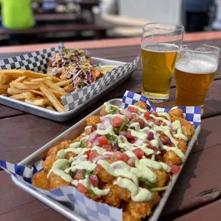 Baja fish tacos and tator tots