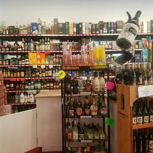 a variety of liquors on shelves