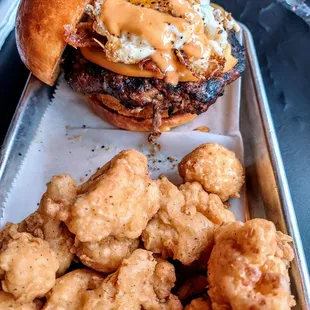 Gouda burger and fried Cauliflower