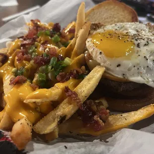 Burger and loaded fries.  Delicious