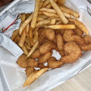 Shrimp and fries combo. Take out available during covid 19