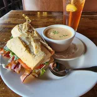a sandwich and a cup of soup