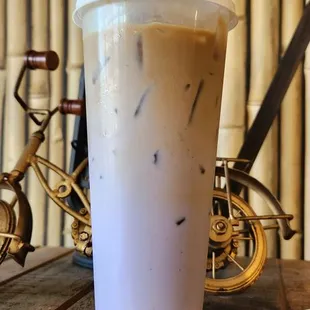 Double Espresso(I ordered one shot) Taro Milk (with Oatmilk).