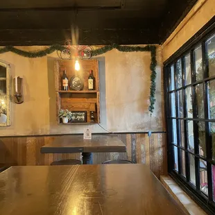 a wooden table in the dining room