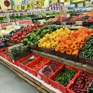 Fresh peppers at every level of heat, fresh tomatillos too