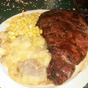 20 oz ribeye, potatoes, corn