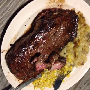 Ribeye with the mashed potatoes and corn... for 12.99! def couldn't finish it by myself
