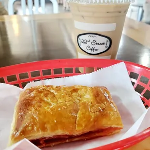 Awesome guava pastry with cono iced coffee