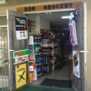 the entrance to a grocery store