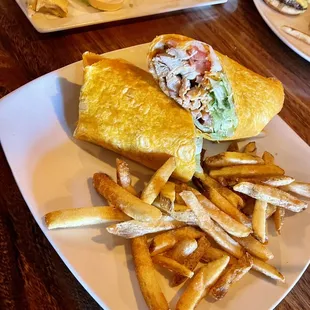 Buffalo chicken wrap and fries