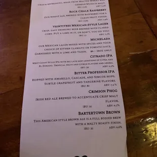 Craft Beer Menu