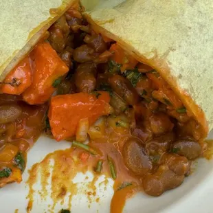Paneer Tikka Masala burrito --- those are chunks of paneer not carrots