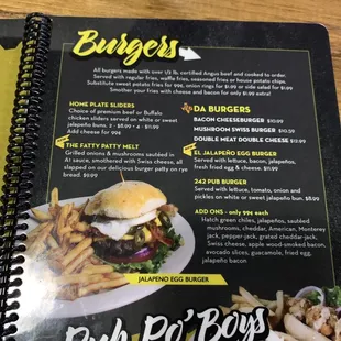 Menu - burgers