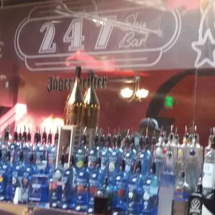 Large wooden &amp; glass bar 1 of 3
