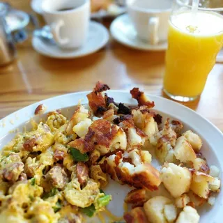Diced Onions, Bell Peppers, Tomatoes & Scrambled Eggs