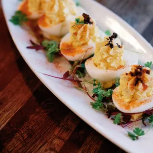 Truffle Deviled Eggs - black truffle, paprika