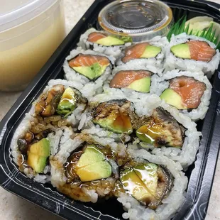 Salmon avocado and eel avocado lunch