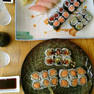 Two three piece lunch specials. (one has sushi pieces added on)