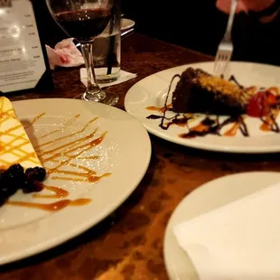 Chocolate triad cake and berry cheesecake