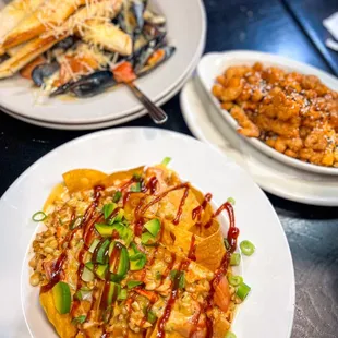 Lobster Nachos, Mussels, Royal Thai Shrimp