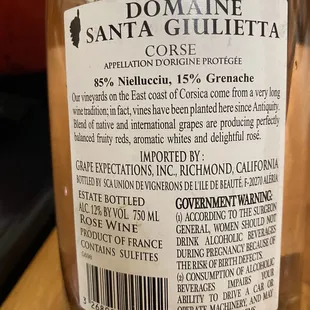 a label on a bottle of wine