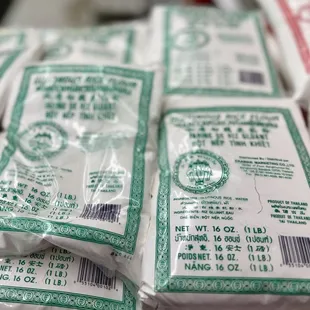 a pile of packets of food