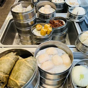 Sticky Rice with chicken wrapped in a Banana Leaf and the usual dim sum fare.