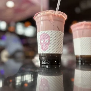 Salted maple iced pink latte