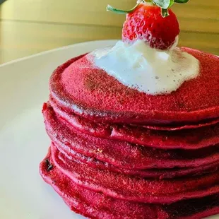 Red Velvet Pancakes also comes with Drizzled Cream cheese glaze