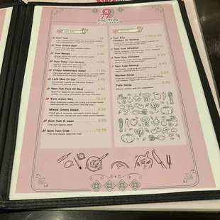 the menu for the restaurant