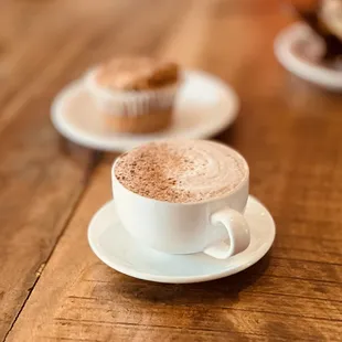 Kid&apos;s hot chocolate and gluten free muffin.