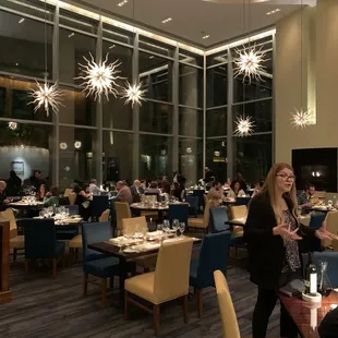 Main dining room and fireplace