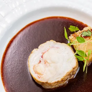 Monkfish Wrapped Lobster: Celery Millefeuille | Cabernet-Lobster Sauce