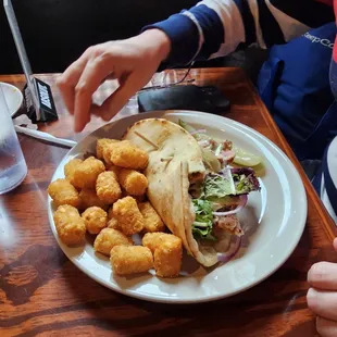 Seared Ahi Tuna Pita with Tots.